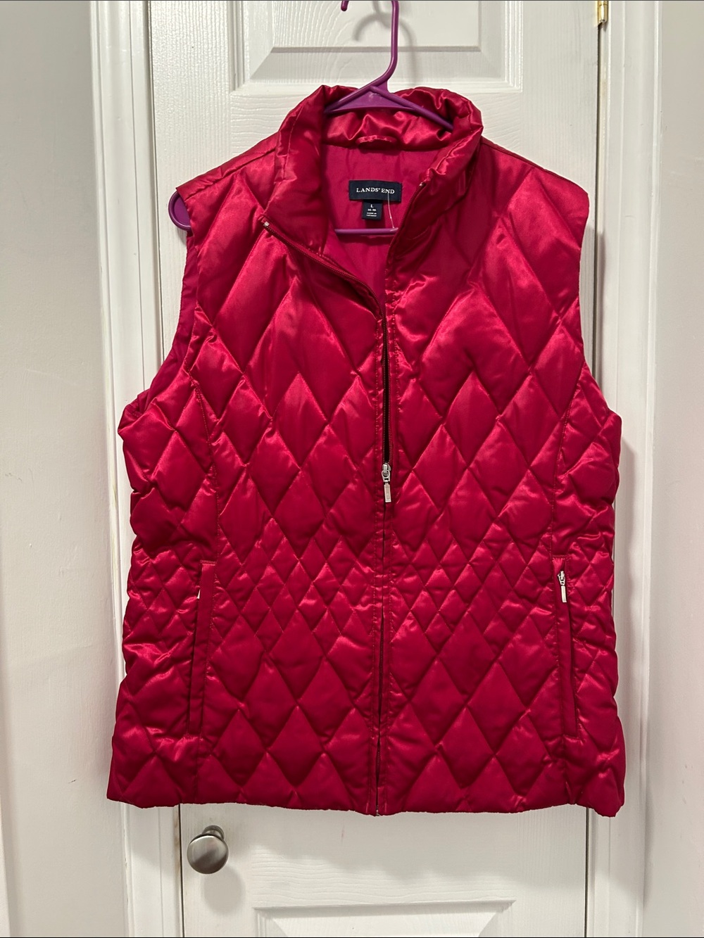 Lands' End Quilted Hot Pink-Red Diamond-Pattern Vest